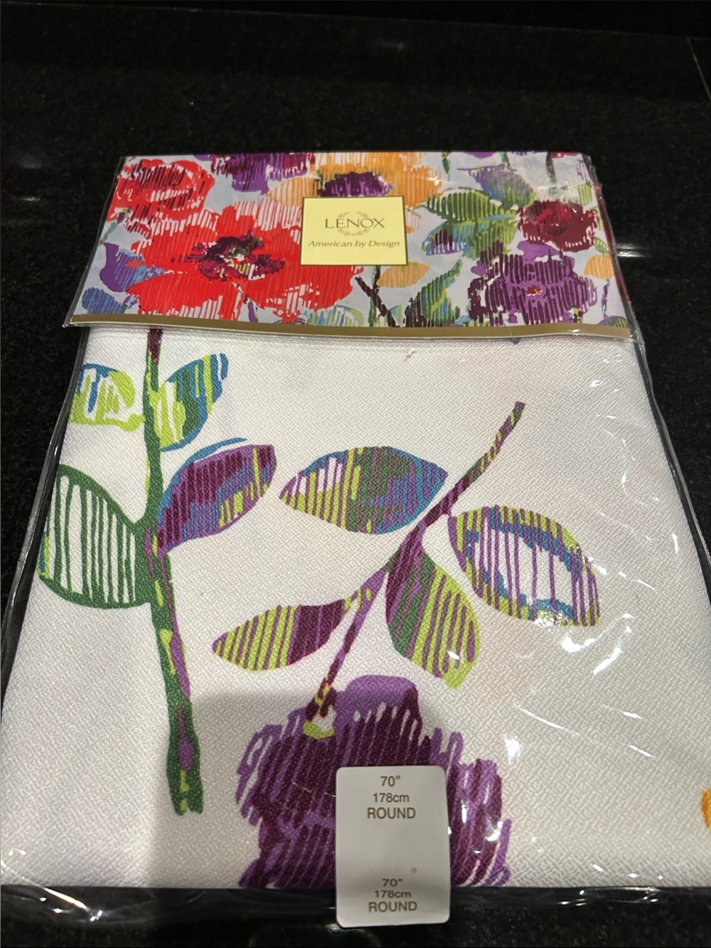 Lenox White Tablecloth with Purple, Green and Red Floral Print